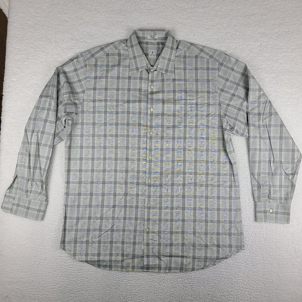 Peter Millar Shirt Mens XL Black Yellow Gray Check‎ Plaid Dress Button Up TURKEY